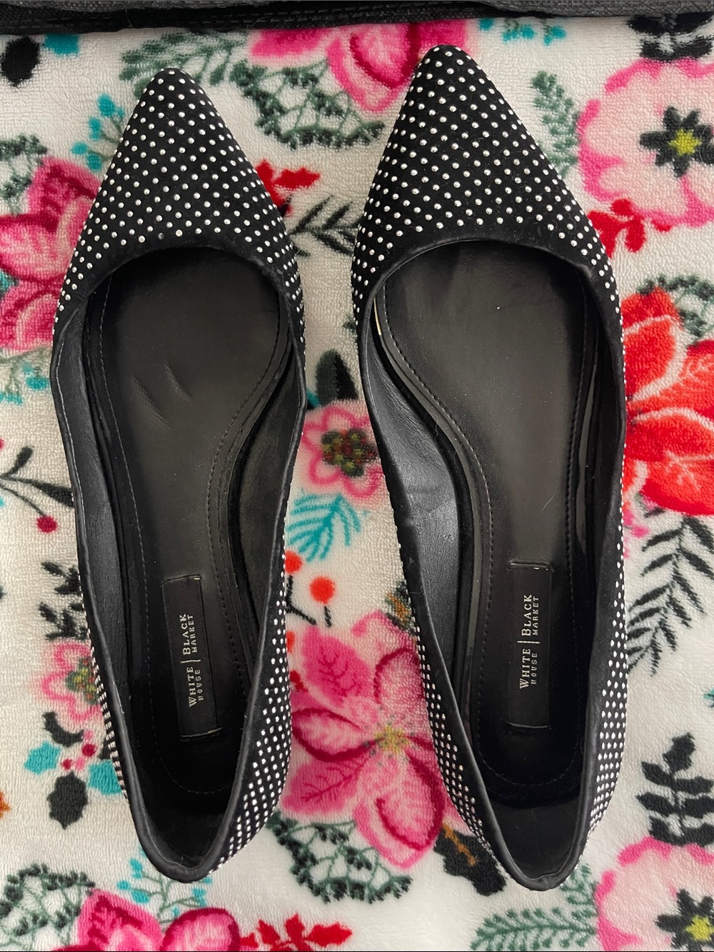 White House Black Market Black and White Polka Dot Pointed Flats
